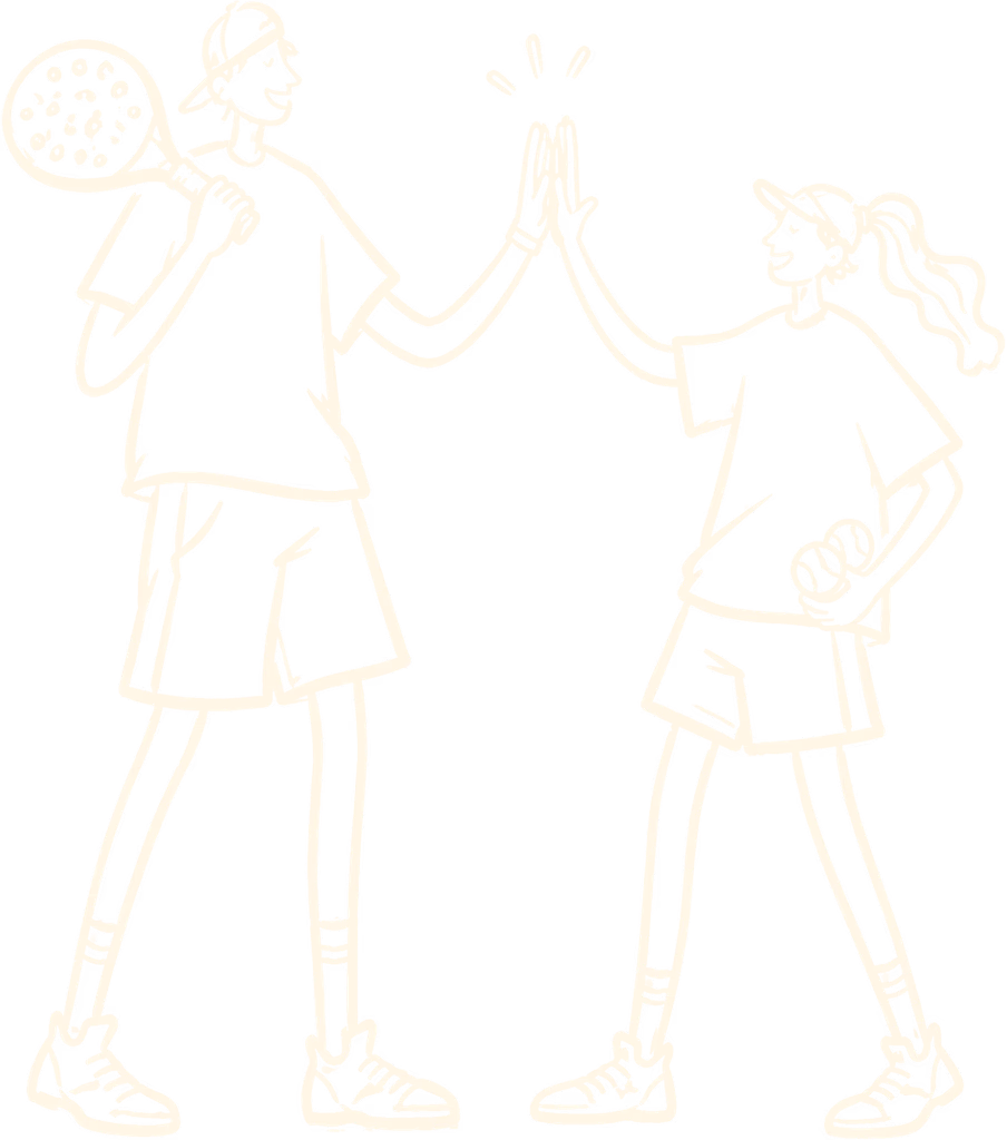 Dos jugadores ilustrados celebrando en la red